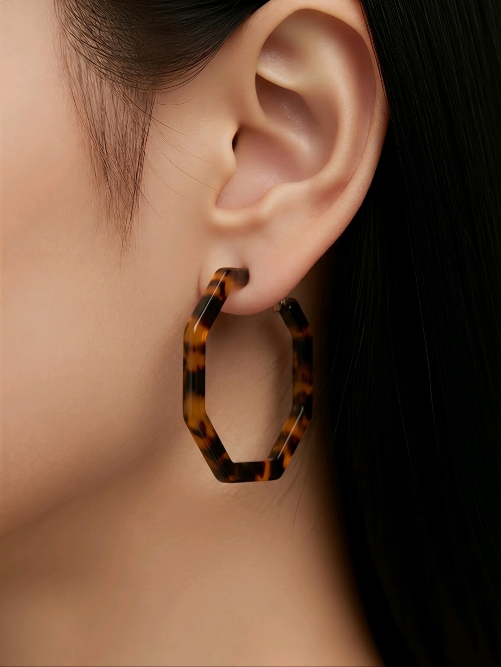 NWT NADINE WEST Acrylic Octagon Faux Tortoise Shell Earrings ~2"